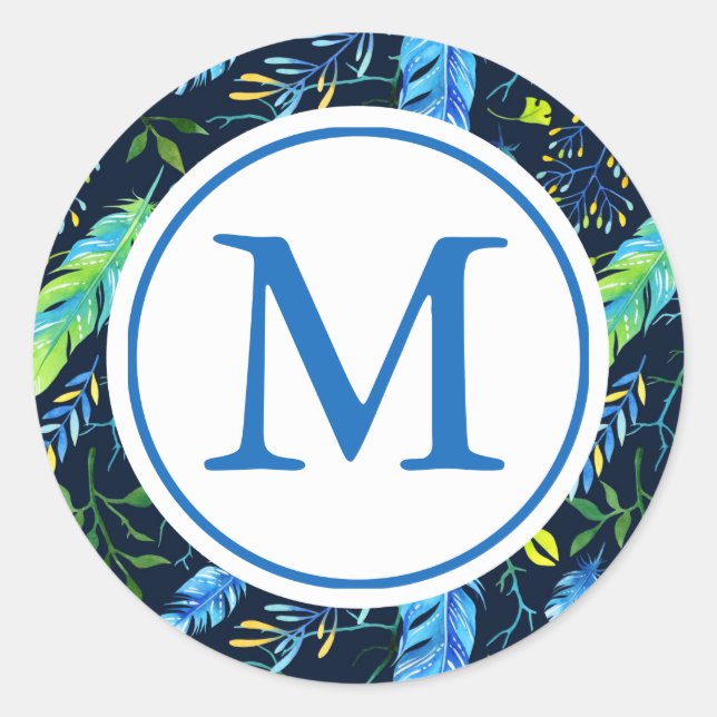 Adesivo Redondo Monograma de penas (Frente)