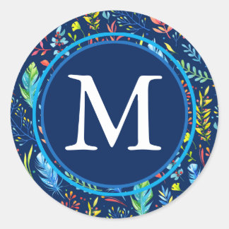 Adesivo Redondo Monograma de penas