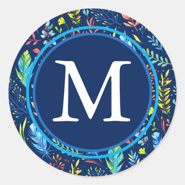 Adesivo Redondo Monograma de penas (Frente)