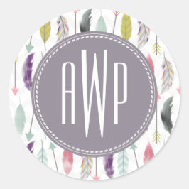 Adesivo Redondo Monograma de Penas e Setas