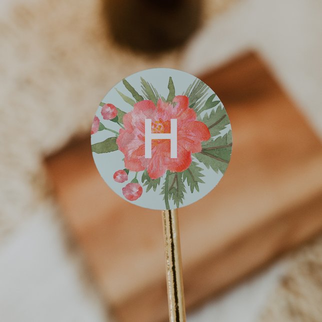 Adesivo Redondo Monograma de Peony Inverno (Criador carregado)