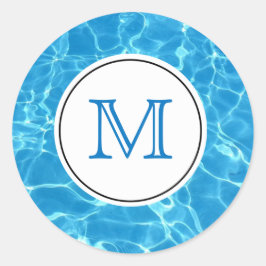 Adesivo Redondo Monograma de Piscina de Natação Azul Espelhada