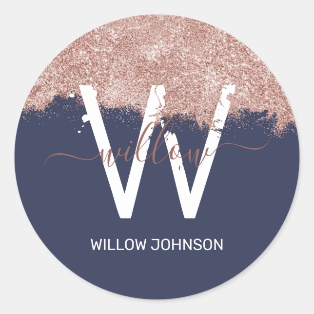 Adesivo Redondo Monograma de poeira azul brilhante cinzenta azul d (Frente)