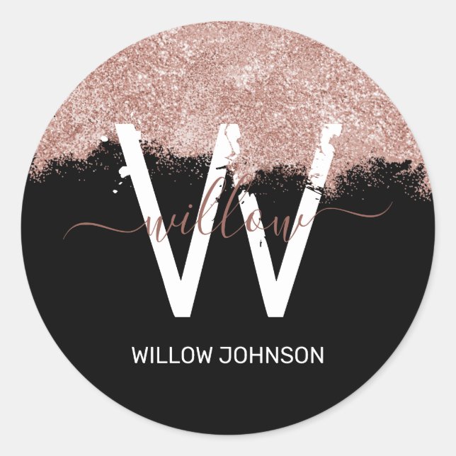 Adesivo Redondo Monograma de Poeira Cinzenta Negra-Dourada e Brilh (Frente)