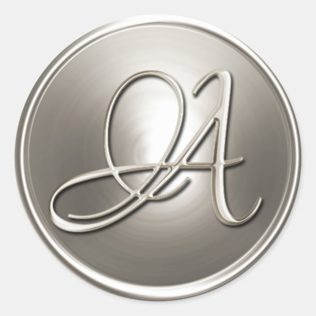 Adesivo Redondo Monograma de prata A Selo de envelope (Frente)