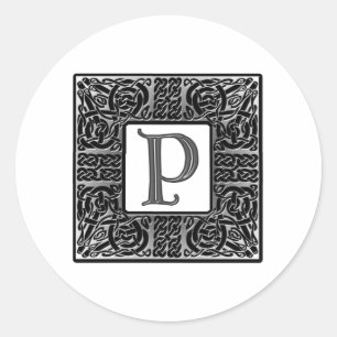 Adesivo Redondo Monograma de prata do céltico "P"