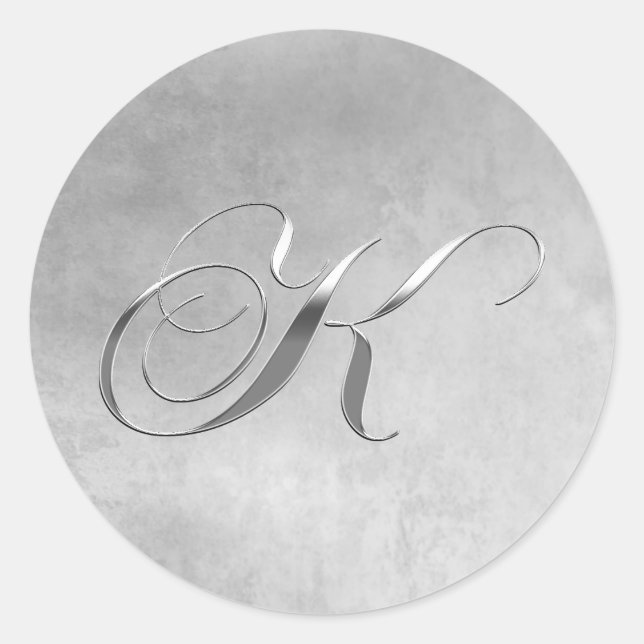 Adesivo Redondo Monograma de prata elegante K (Frente)
