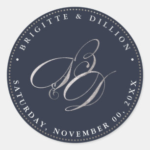 Adesivo Redondo Monograma de prata PixDezine Faux (A-Z)