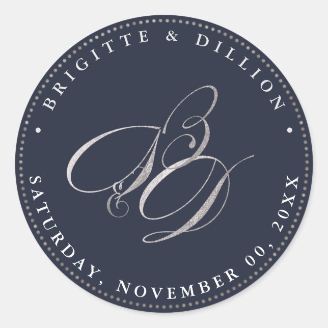 Adesivo Redondo Monograma de prata PixDezine Faux (A-Z) (Frente)