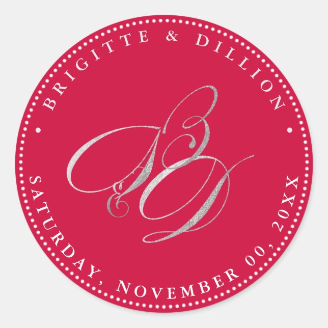 Adesivo Redondo Monograma de prata PixDezine Faux (A-Z) (Frente)