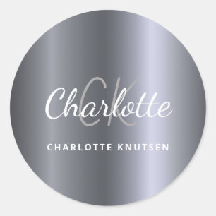 Adesivo Redondo Monograma de prata - script metálico minimalista