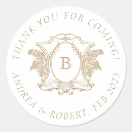 Adesivo Redondo Monograma de repouso Dourado e branco elegante