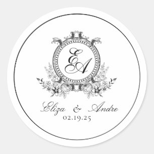 Adesivo Redondo Monograma de repouso preto branco