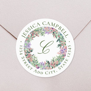 Adesivo Redondo Monograma de Retorno de Coroa de Flores Luxuriante