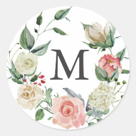 Adesivo Redondo Monograma de Rosa de Aquarela