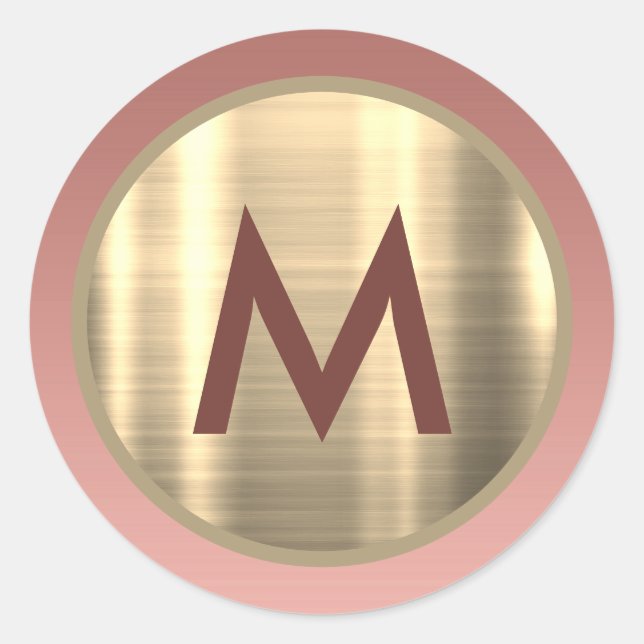 Adesivo Redondo Monograma de Rosa Elegante em Dourado (Frente)