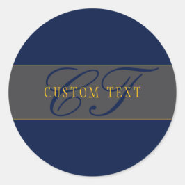 Adesivo Redondo Monograma de Script Elegante Marinho Escuro Cinza