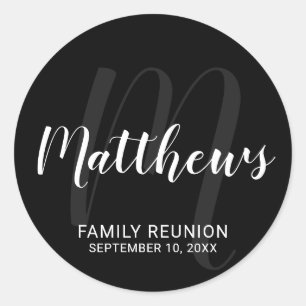 Adesivo Redondo Monograma de Script Moderno Personalizado e Nome d