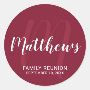 Adesivo Redondo Monograma de Script Moderno Personalizado e Nome d