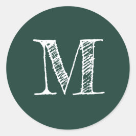 Adesivo Redondo Monograma de Script Moderno Verde Escuro Inicial
