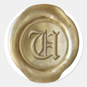 Adesivo Redondo Monograma de Selo de Cera - Dourado - Inglês Antig