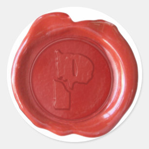 Adesivo Redondo Monograma de Selo de Cera - Vermelho - Pedra P -