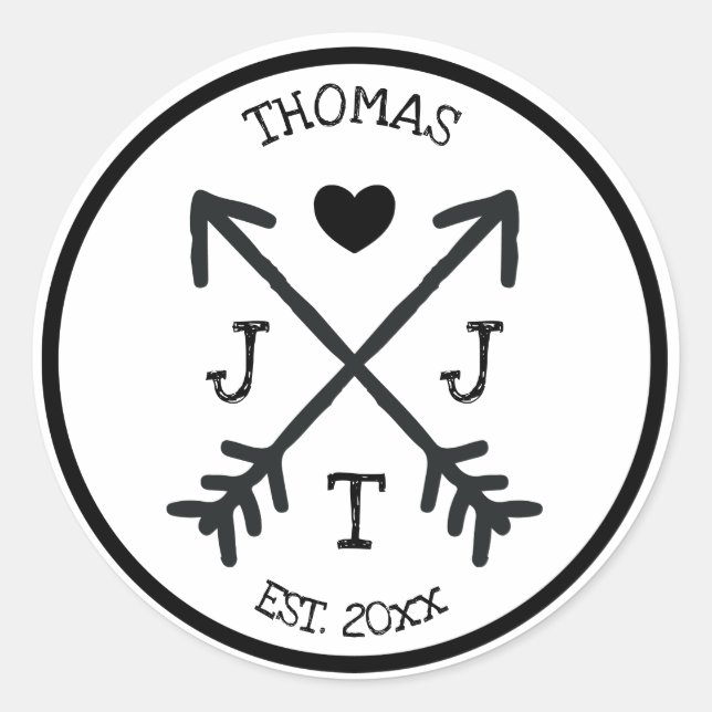 Adesivo Redondo Monograma de Seta Cardíaca Inicial Rústica (Frente)