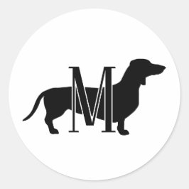 Adesivo Redondo Monograma de Silhueta de Dachshund Personalizado