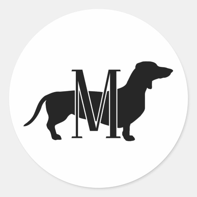 Adesivo Redondo Monograma de Silhueta de Dachshund Personalizado (Frente)