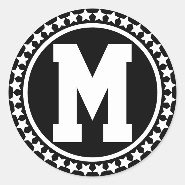 Adesivo Redondo Monograma de Superestrela Preta (Frente)