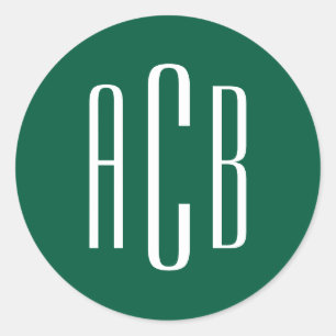 Adesivo Redondo Monograma de Três Letras Verde Caçador e Branco