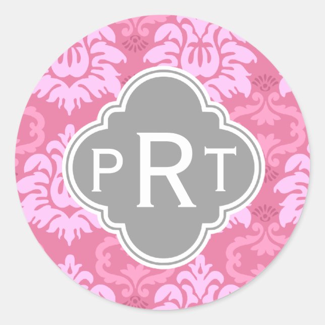 Adesivo Redondo Monograma de Triagem de Damáscaras Rosa (Frente)