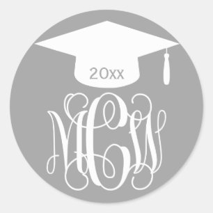 Adesivo Redondo Monograma de Vinheta Gray Wt para Graduação DIY BG
