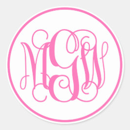 Adesivo Redondo Monograma de Vinheta Rosa Quente Branco, DIY BG