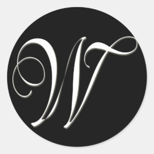 Adesivo Redondo Monograma de W - preto e branco elegante