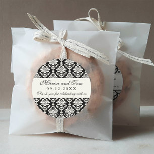 Adesivo Redondo Monograma do Casamento tema damasco Elegante Preto