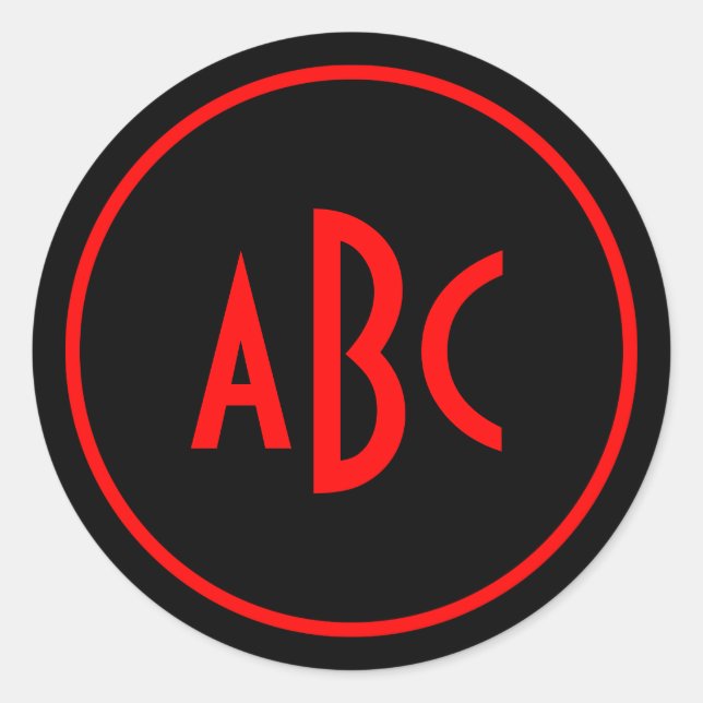 Adesivo Redondo Monograma do Círculo Vermelho e Negro (Frente)