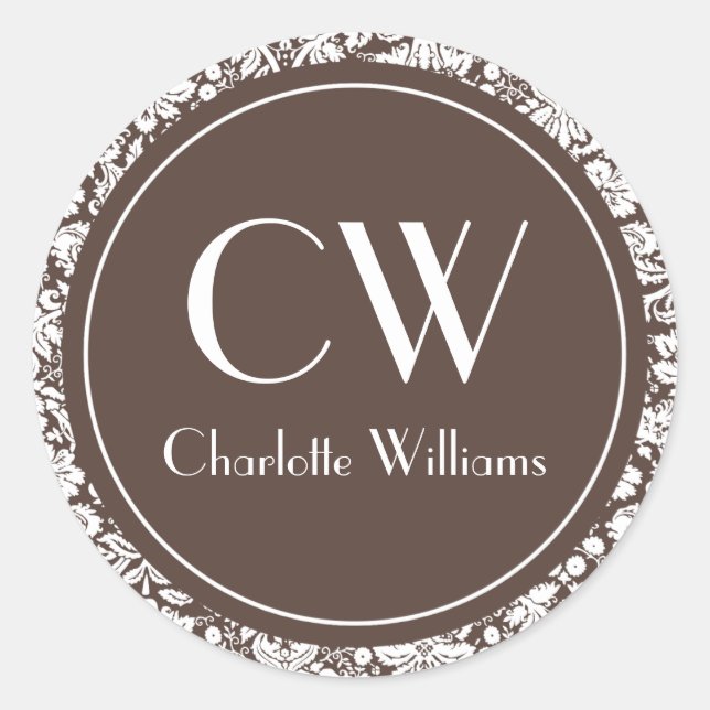 Adesivo Redondo Monograma do Damasco Brown (Frente)