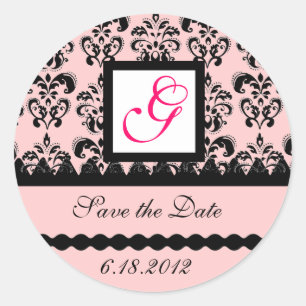 Adesivo Redondo MONOGRAMA do DAMASCO, fúcsia cor-de-rosa