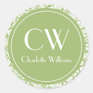 Adesivo Redondo Monograma do Damasco Verde Sage