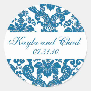Adesivo Redondo Monograma do Damask Teal