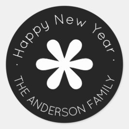 Adesivo Redondo Monograma do feliz ano novo | Preto