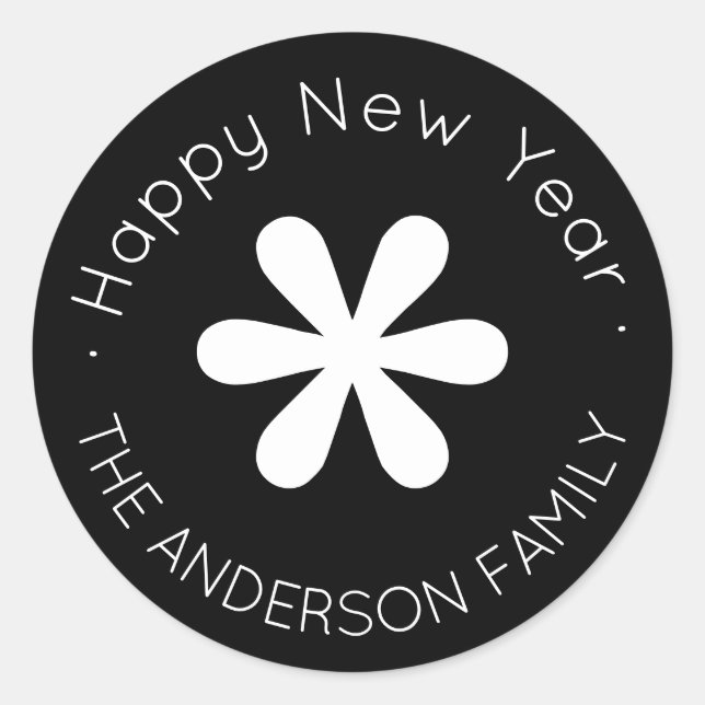 Adesivo Redondo Monograma do feliz ano novo | Preto (Frente)