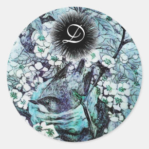 Adesivo Redondo Monograma do NEST do PÁSSARO, azul branco