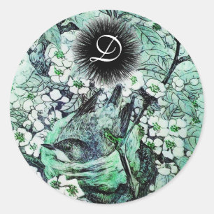 Adesivo Redondo Monograma do NEST do PÁSSARO, verde branco