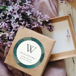 Adesivo Redondo Monograma do Padrão Azul Verde-Teal Moderno de Xad