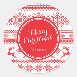 Adesivo Redondo Monograma do padrão de isle vermelho de suor de Na