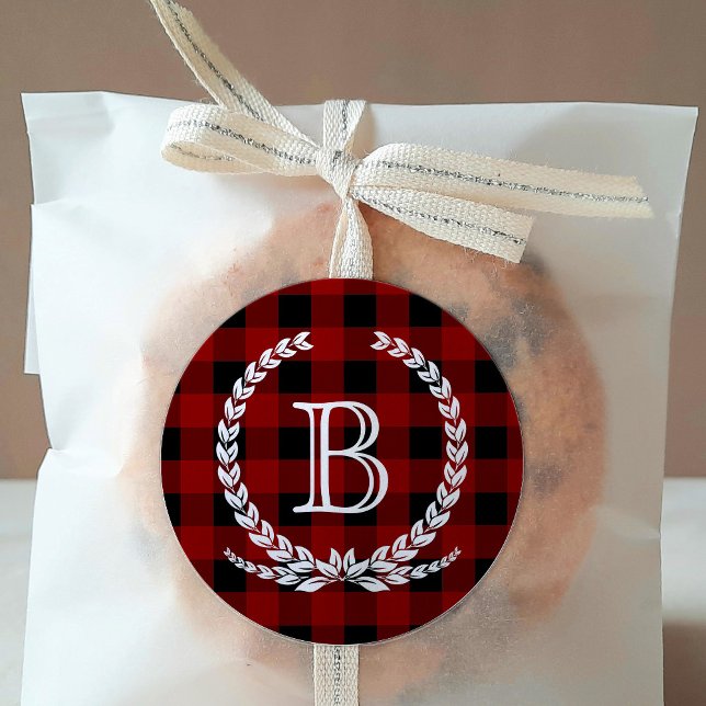 Adesivo Redondo Monograma do Padrão de Verificação de Buffalo Verm (Criador carregado)