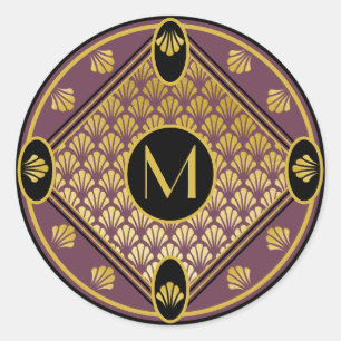 Adesivo Redondo Monograma do padrão do ventilador do Deco de Arte 