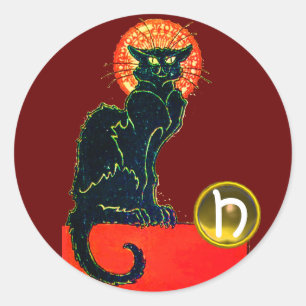 ADESIVO REDONDO MONOGRAMA DO PARTIDO BLACK CAT HALLOWEEN